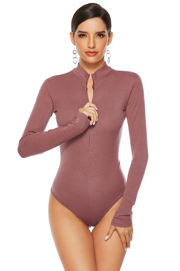 Long Sleeve Ribbed Zip Up Bodysuit image 1