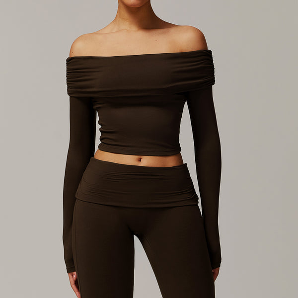 Sexy Long Sleeved Off the Shoulder Yoga Top image 2