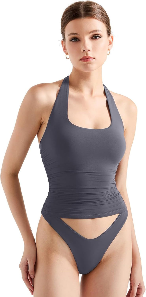 Halter Tank Tops Double Lined Backless Tops image 11