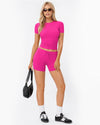 Two Piece Lounge Set Slim Fitted Short Sleeve Tops T-shirt Drawstring Shorts image 10
