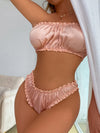 Rose Gold Ruched Frill Trim Bandeau Bra & Panty Set image 4